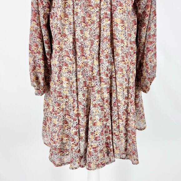 Storia Women's Georgette Boho Ditsy Floral Mini Dress Medium Brown Taupe - Picture 11 of 15